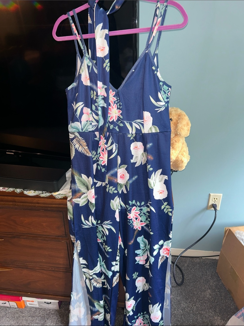 Navy Floral Wide-Leg Jumpsuit